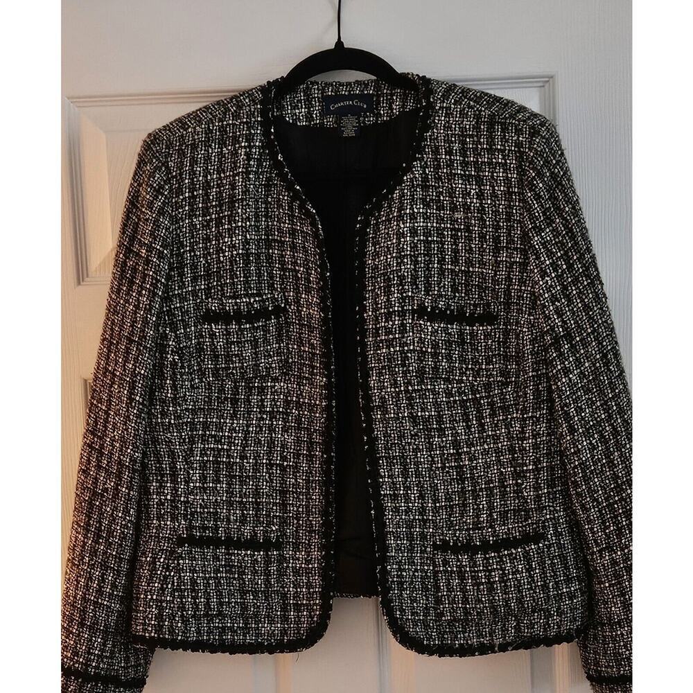 Charter Club Collarless Lined Tweed Jacket, Womans Black and White Size 16 - Picture 6 of 8